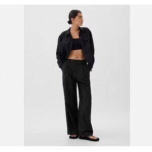 GAP 365 High-Rise Linen-Cotton Wide Leg BOHO Trouser Pants Black Size 8 MSRP $90
